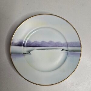 Meito China Hand Painted Landscape Bread Plate Purple Gold Trim Made in‎ Japan